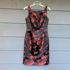 VINTAGE GIA & CO BROCADE RED BLACK FITTED DRESS  SIZE SMALL